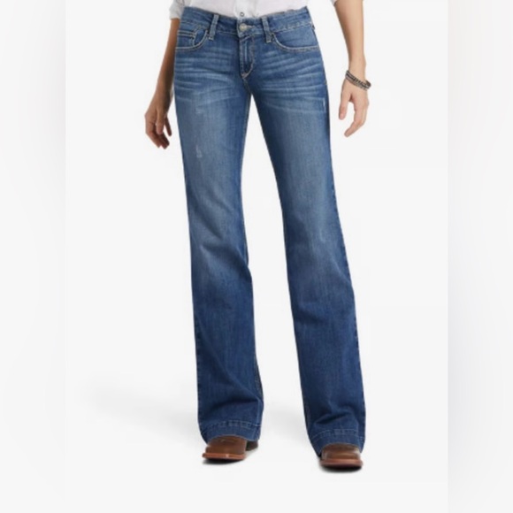 Ariat Denim Trouser Stretch Mid Rise Wide Leg Blue Jeans Women's 27 Long USA - Picture 1 of 8